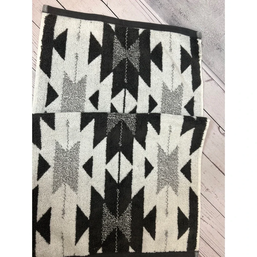 Wrangler Hand Towel Set 2 Piece Black White Grey Southwestern Geometric Cotton